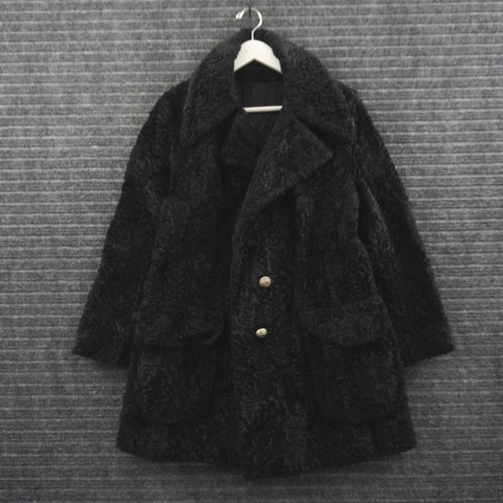 Vintage Susan Lynn Shearling Coat Womens 12 Black Curly Union Made Textured Pile